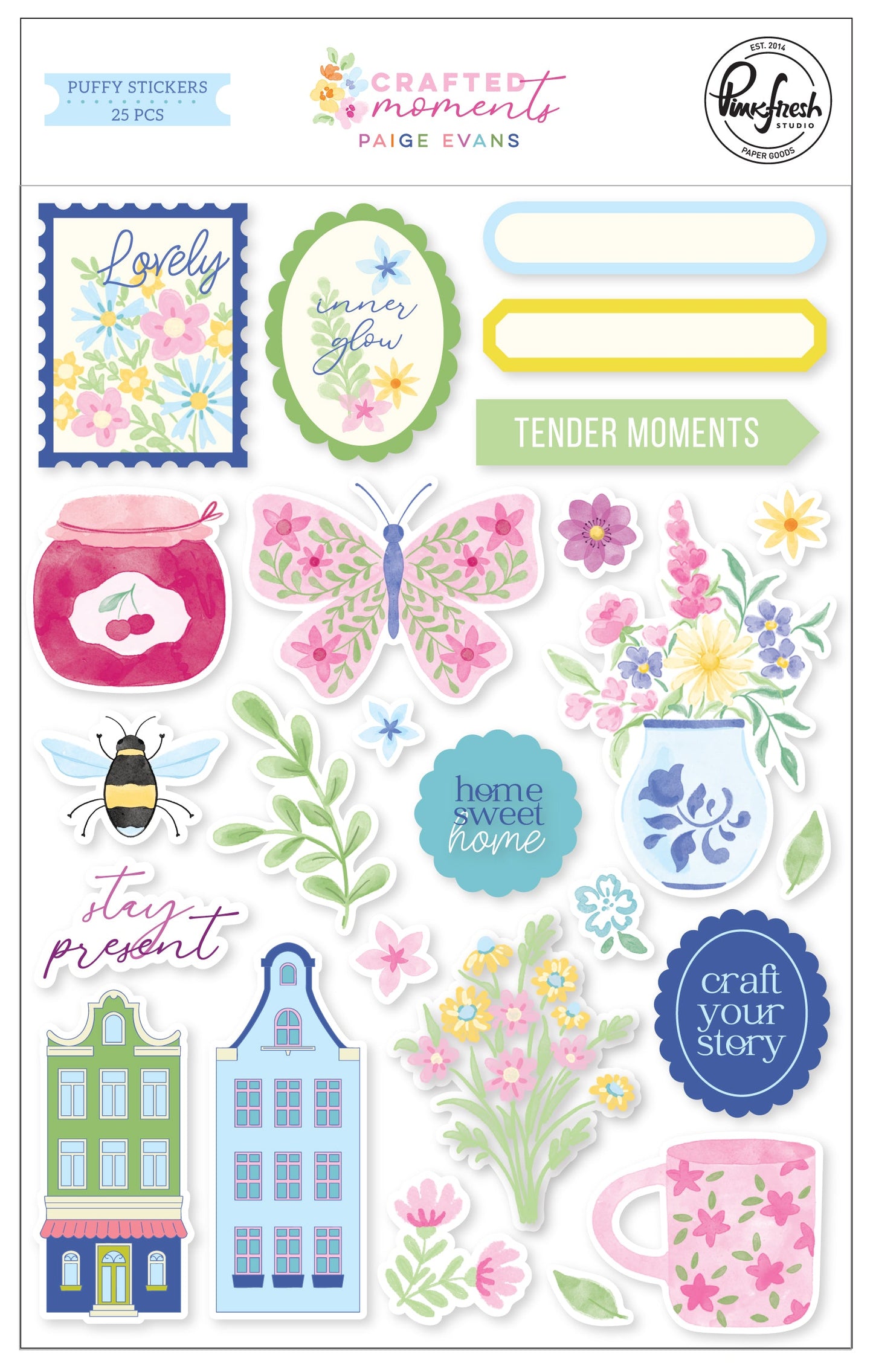 Pinkfresh Studio - Paige Evans Crafted Moments Puffy Stickers (25pcs)
