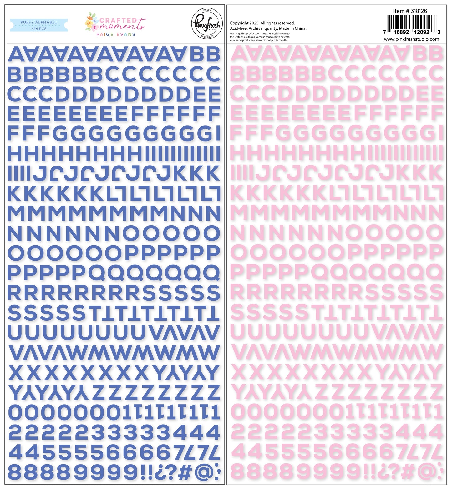 Pinkfresh Studio - Paige Evans Crafted Moments Mini Puffy Alpha Stickers (616pcs)