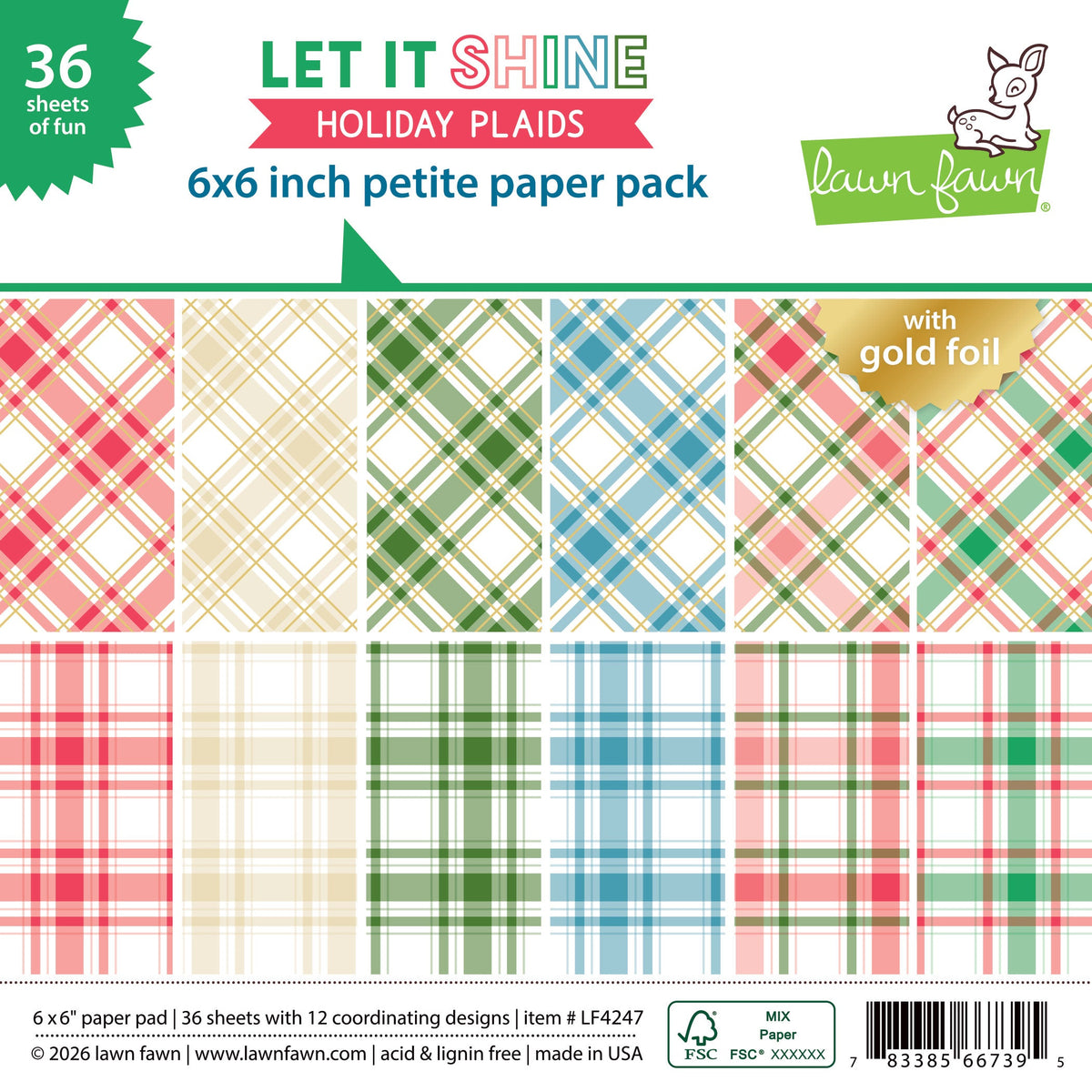 Lawn Fawn - Let It Shine Holiday Plaids - Petite Paper Pack 6x6"