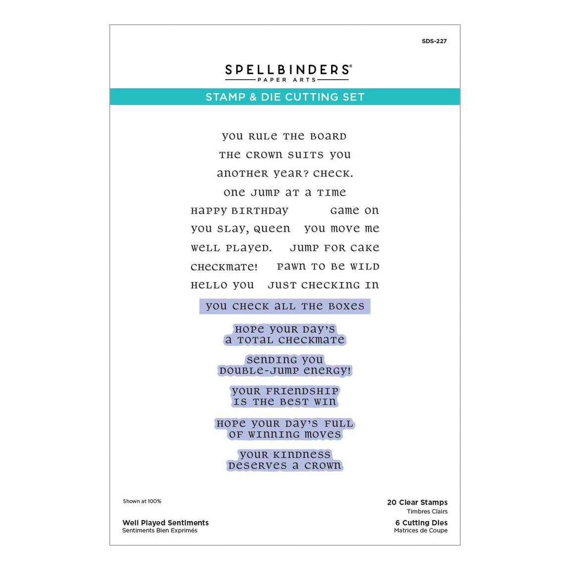 Spellbinders - Well Played Sentiments Clear Stamp & Die Set