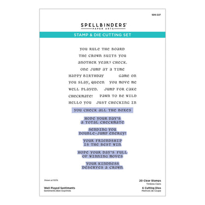 Spellbinders - Well Played Sentiments Clear Stamp & Die Set
