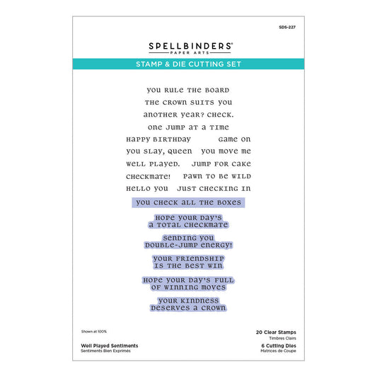 Spellbinders - Well Played Sentiments Clear Stamp & Die Set