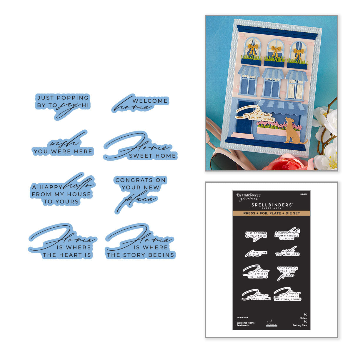 Spellbinders - Welcome Home Sentiments Press + Foil Plate & Die Set