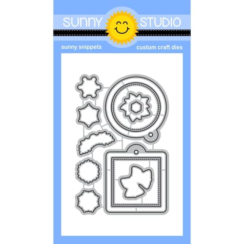 Sunny Studio Holiday Tags & Labels Christmas Square & Circular Stitched Metal Cutting Craft Dies with Holly and Snowflakes