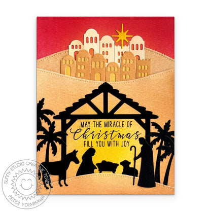 Sunny Studio Stamps Stable & Bethlehem Religious Holiday Christmas Card using Nativity Scene Builder Metal Cutting Craft Dies