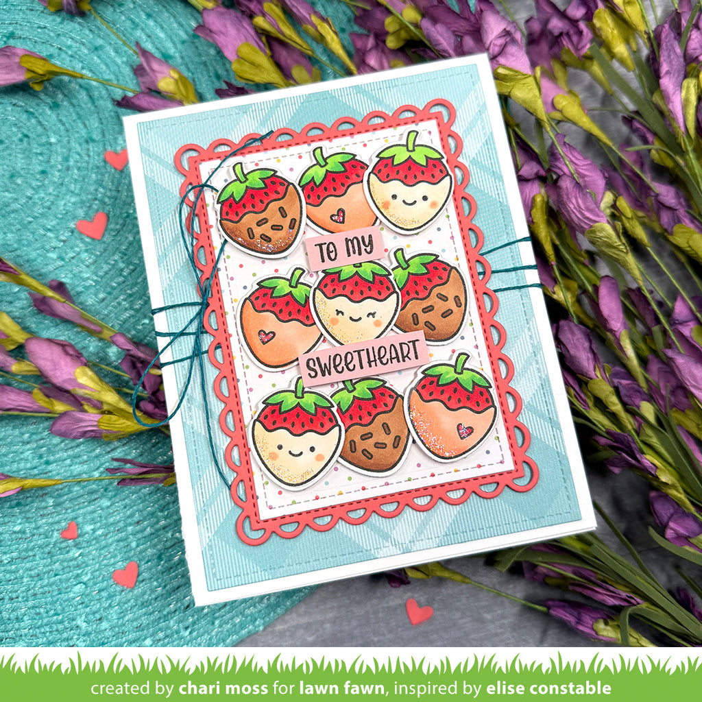 Lawn Fawn Sweet Strawberry Clear Stamp Set - 2X3 Valentine's Day Craft Stamps
