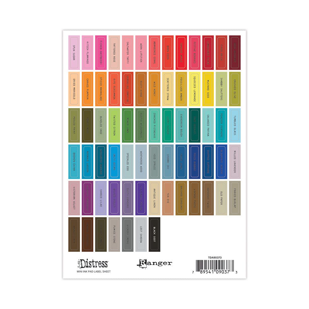 Ranger - Tim Holtz Distress® Mini Ink Pad Label Sheet - Black Printing