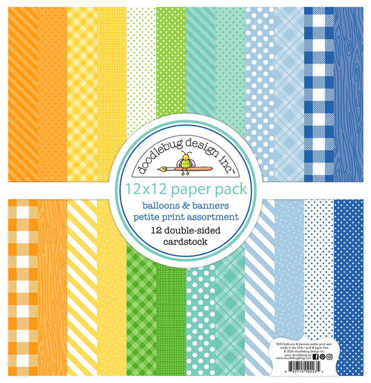 Doodlebug Design Balloons & Banners 12x12 Inch Petite Prints Assortment Pack (9223)