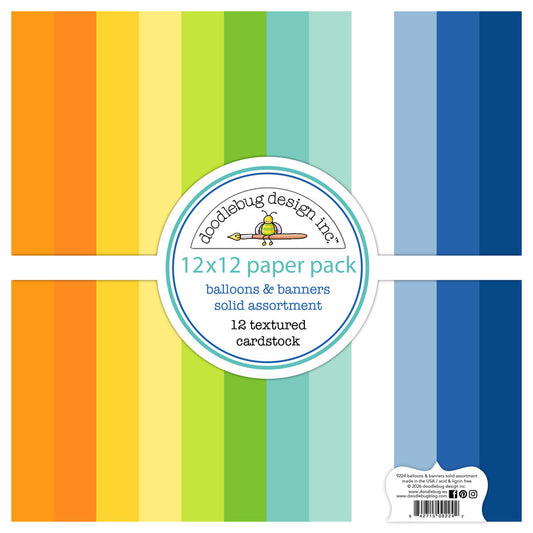 Doodlebug Design Balloons & Banners 12x12 Inch Textured Cardstock Assortment Pack (9224)