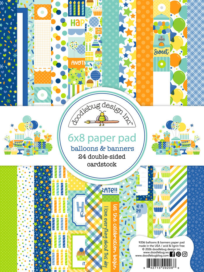 Doodlebug Design Balloons & Banners 6x8 Inch Paper Pad (9206)