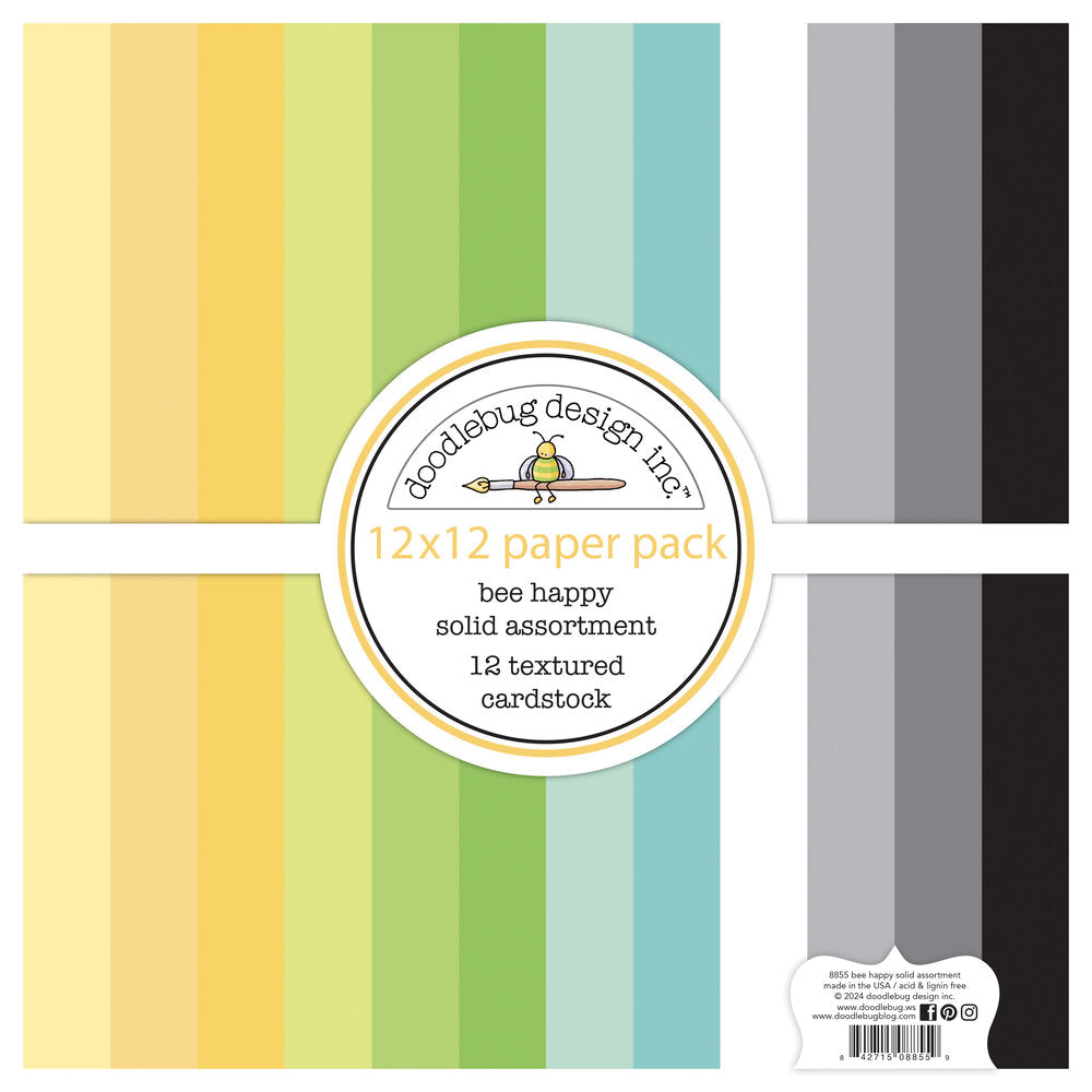Doodlebug Design - Bee Happy Textured Cardstock Assortment Pack 12x12"