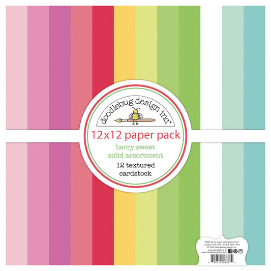 Doodlebug Design - Berry Sweet Textured Cardstock Assortment Pack 12x12"