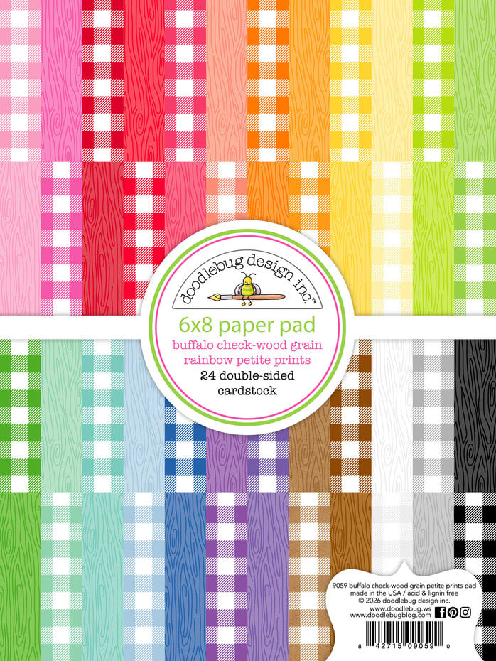 Doodlebug Design Buffalo Check-Wood Grain Rainbow 6x8 Inch Petite Prints Paper Pad (9059)