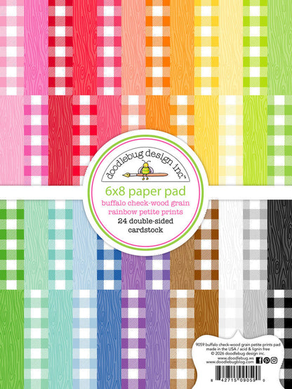 Doodlebug Design Buffalo Check-Wood Grain Rainbow 6x8 Inch Petite Prints Paper Pad (9059)