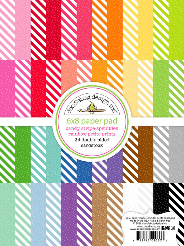 Doodlebug Design Candy Stripe-Sprinkles Rainbow 6x8 Inch Petite Prints Paper Pad (9060)