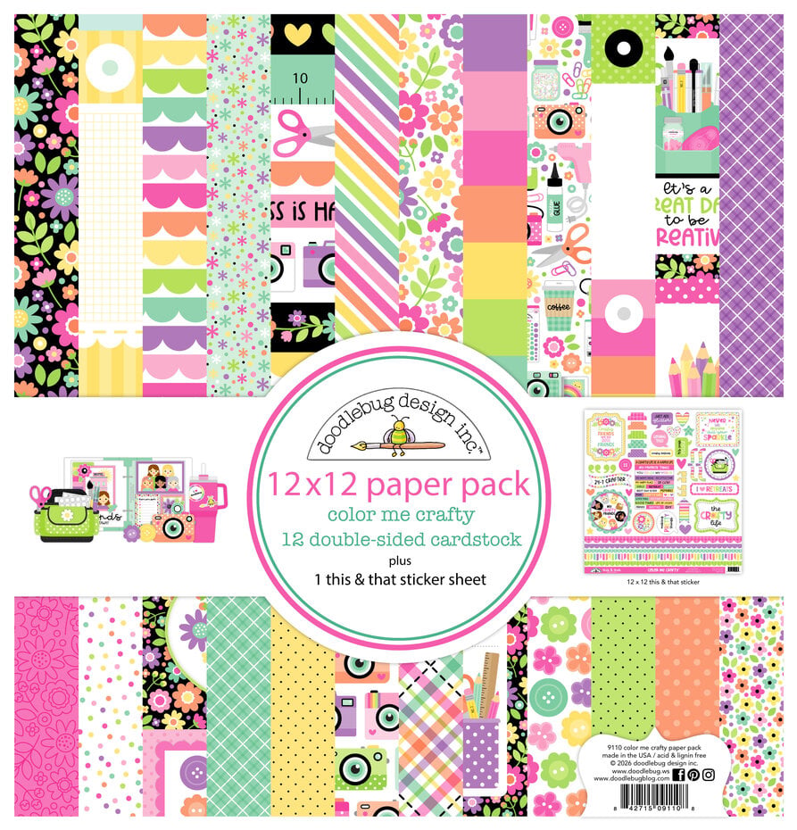 Doodlebug Design Color Me Crafty 12x12 Inch Paper Pack (9110)