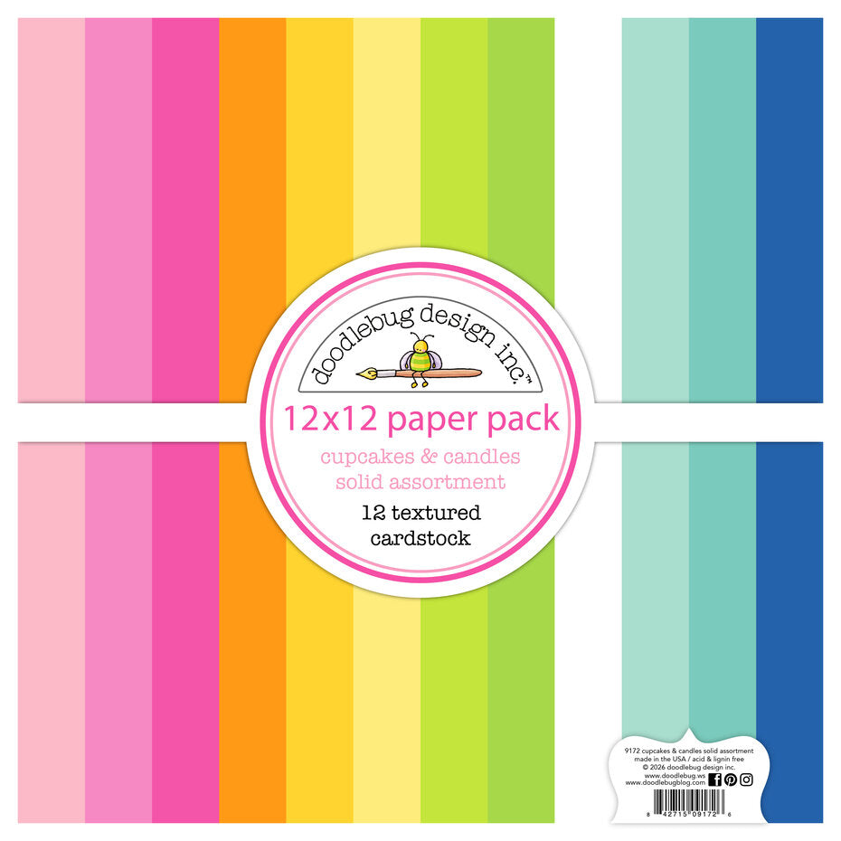 Doodlebug Design Cupcakes & Candles 12x12 Inch Textured Cardstock Assortment Pack (9172)