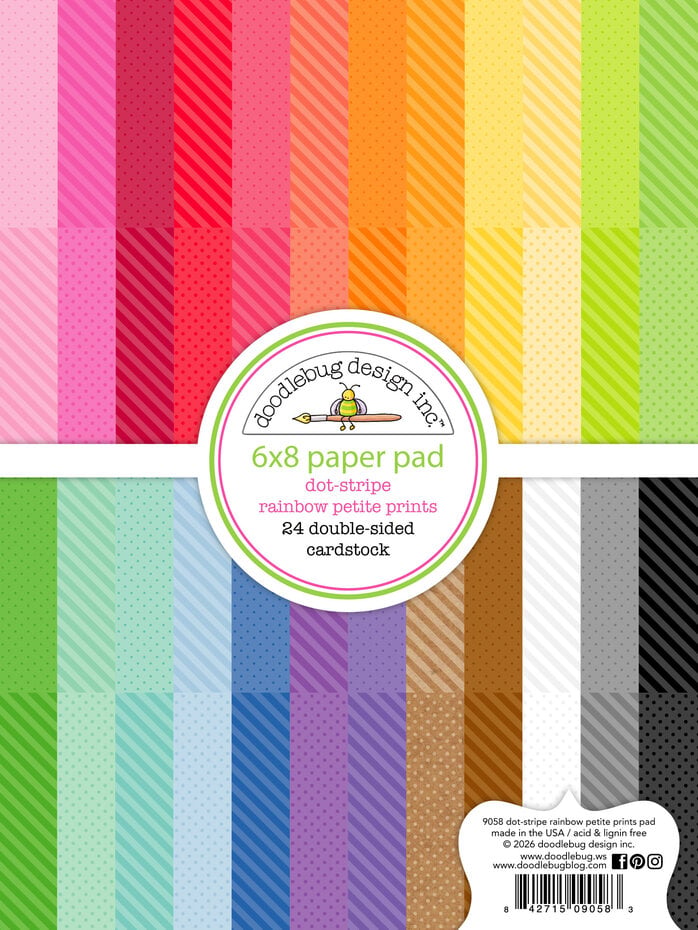 Doodlebug Design Dot-Stripe Rainbow 6x8 Inch Petite Prints Paper Pad (9058)