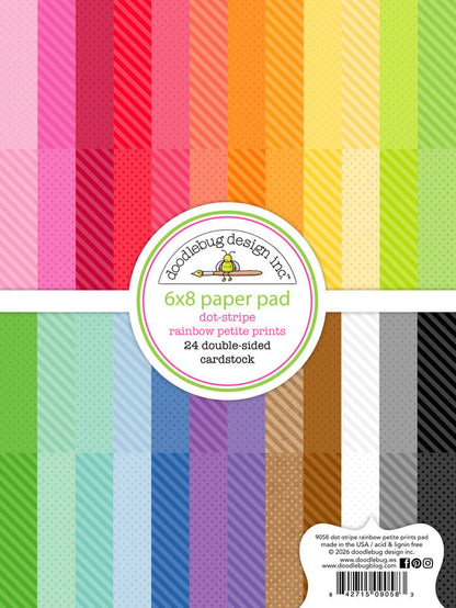 Doodlebug Design Dot-Stripe Rainbow 6x8 Inch Petite Prints Paper Pad (9058)