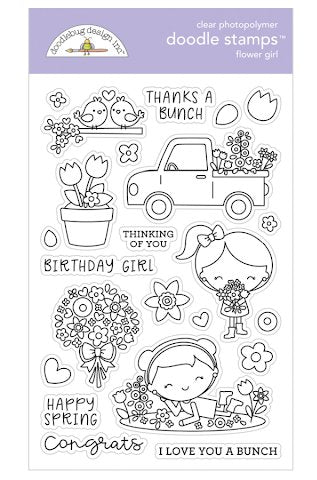 SET DEAL: Doodlebug Design - Flower Girl Doodle Stamps + Metal Dies