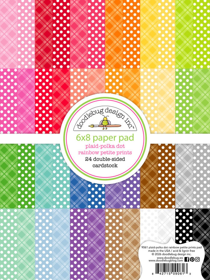 Doodlebug Design Plaid-Polka Dot Rainbow 6x8 Inch Petite Prints Paper Pad (9061)
