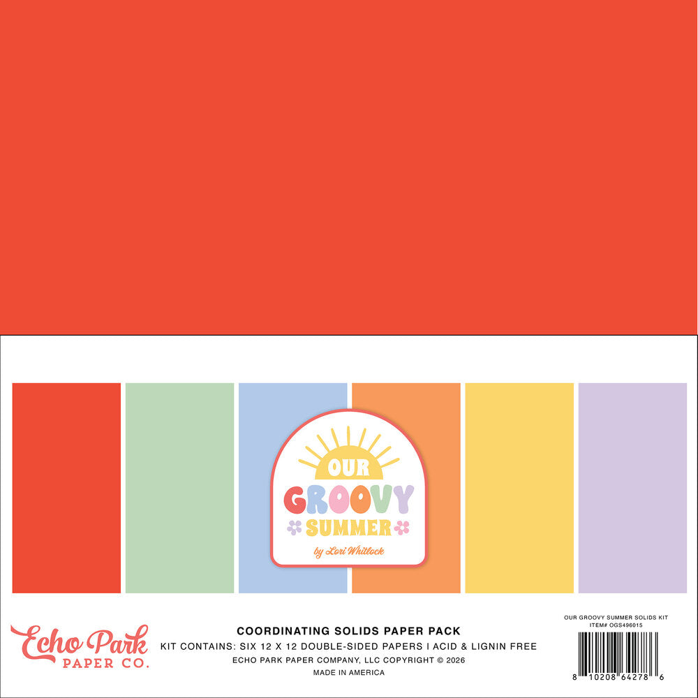 Echo Park - Our Groovy Summer Coordination Solids Paper Pack 12x12"