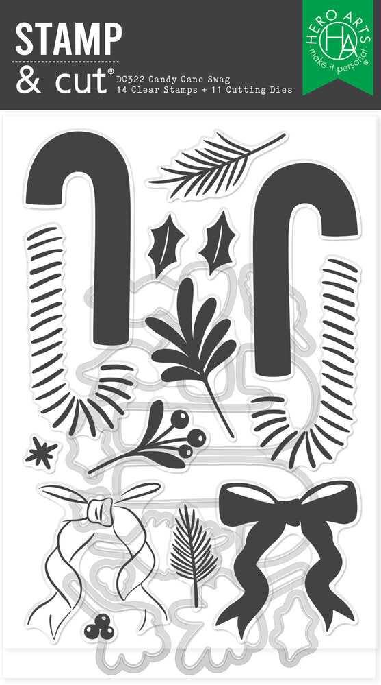 Hero Arts - Candy Cane Season Candy Cane Swag Stamp & Cut