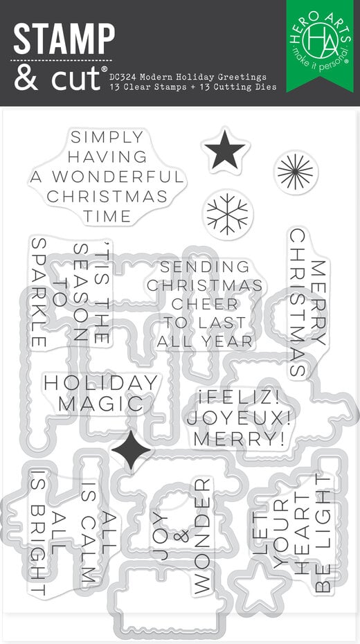 Hero Arts - Very Merry Stamp & Cut Set Modern Holiday Greetings