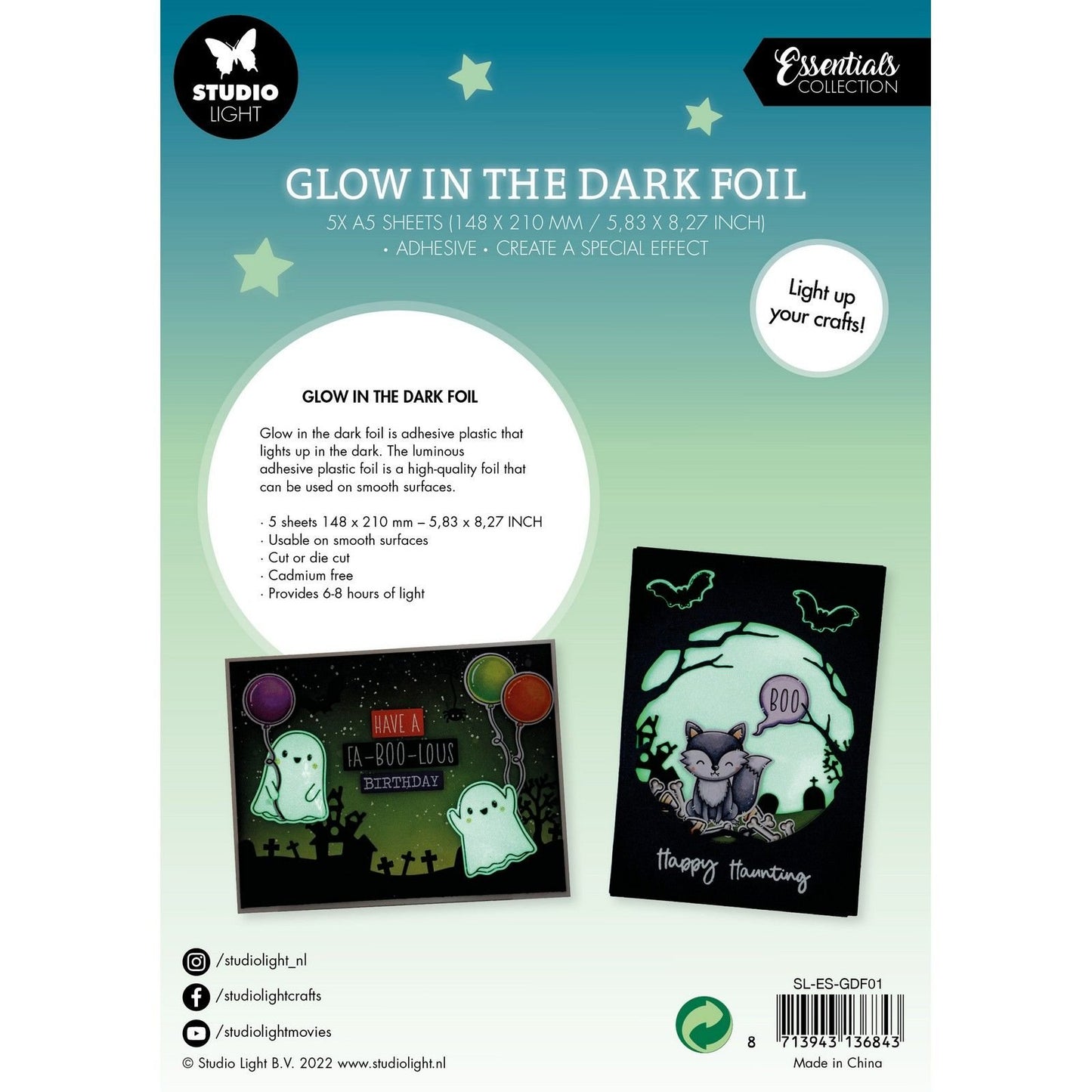 Studio Light - Essentials Adhesive Glow in the Dark Foil A5 (5pcs)