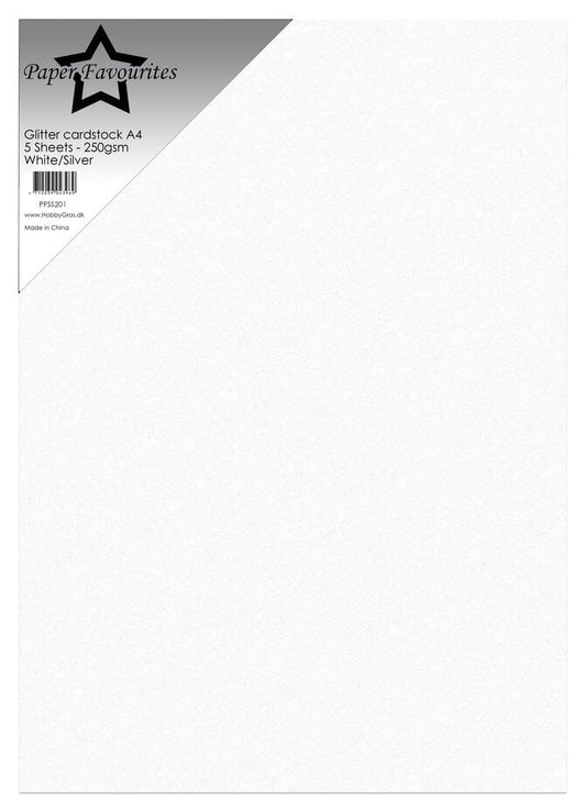 Paper Favourites - Glitter Cardstock White/Silver (5pcs)