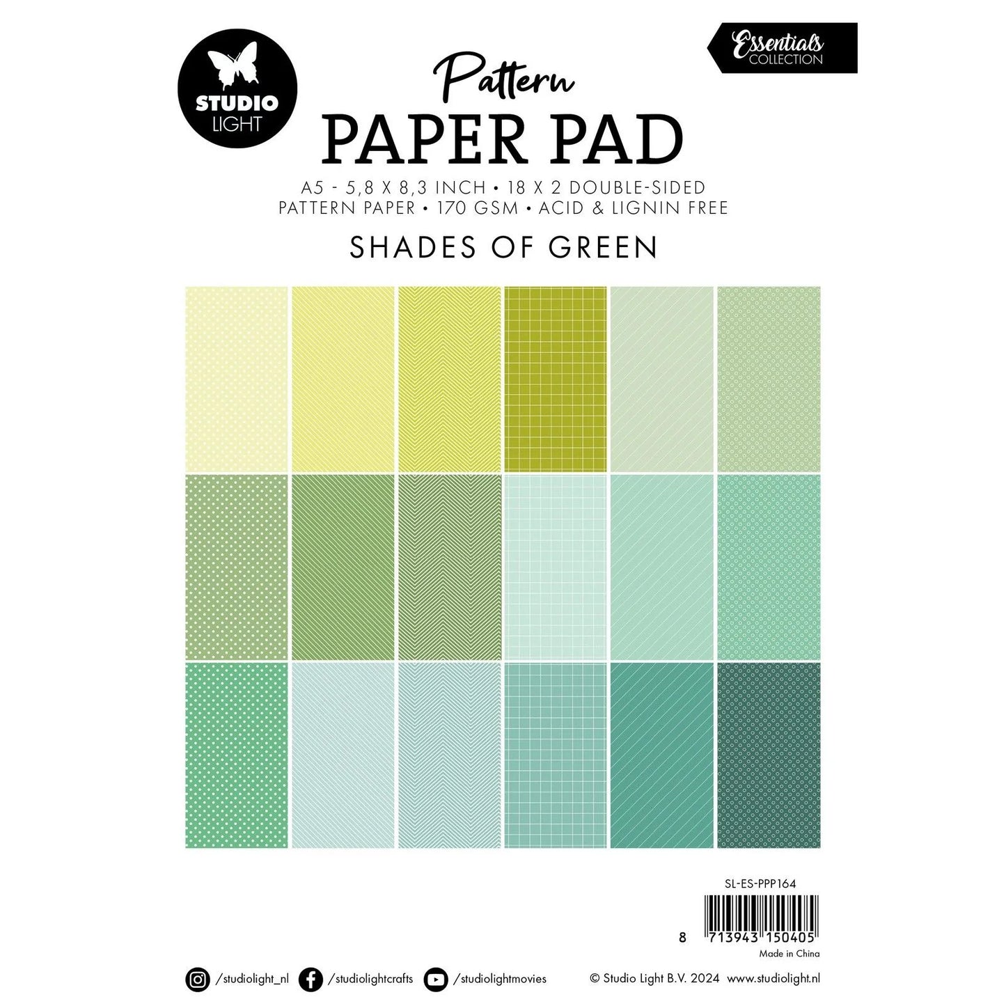 Studio Light - Essentials A5 Pattern Paper Pad Shades Of Green