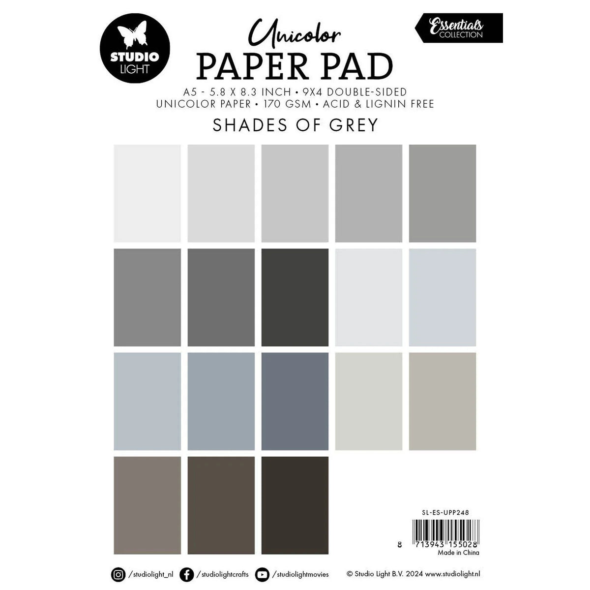 Studio Light - Unicolor A5 Paper Pad Shades of Grey