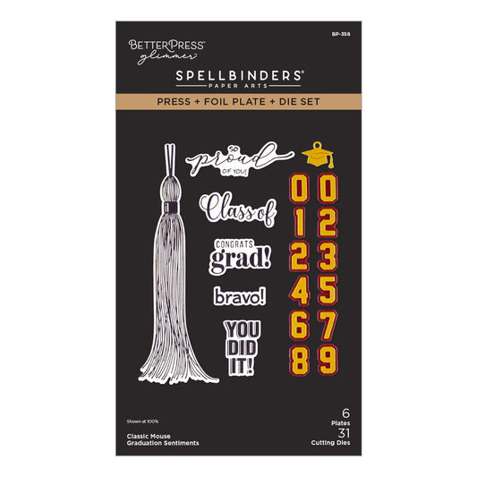 Spellbinders - Classic Mouse Graduation Press + Foil Plate & Die Set Sentiments