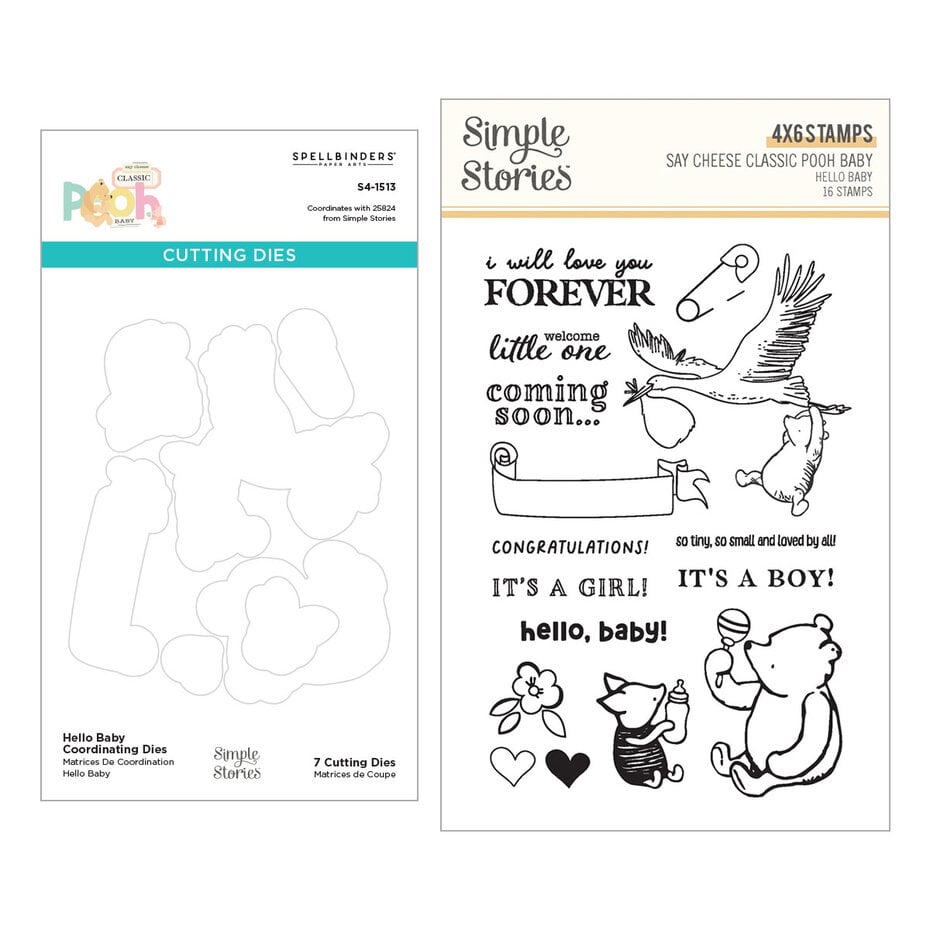 Spellbinders - Say Cheese Classic Pooh Baby Stamp & Die Bundle Hello Baby