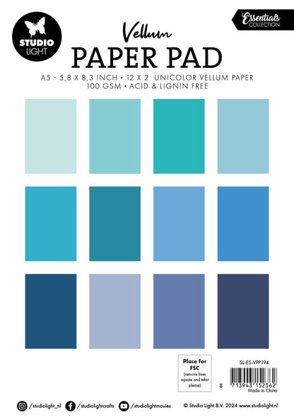 Studio Light - Shades of Blue Essentials Vellum Paper Pad A5