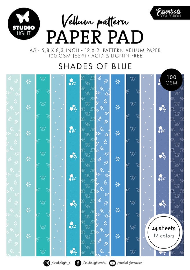 Studio Light - Shades of Blue Vellum Pattern Paper Pad A5