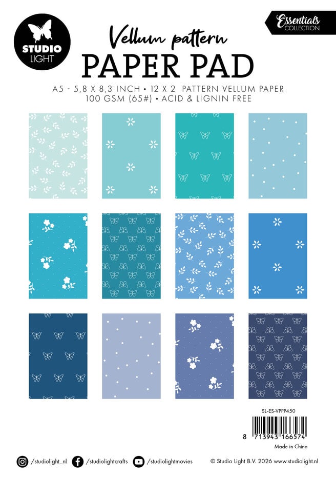 Studio Light - Shades of Blue Vellum Pattern Paper Pad A5