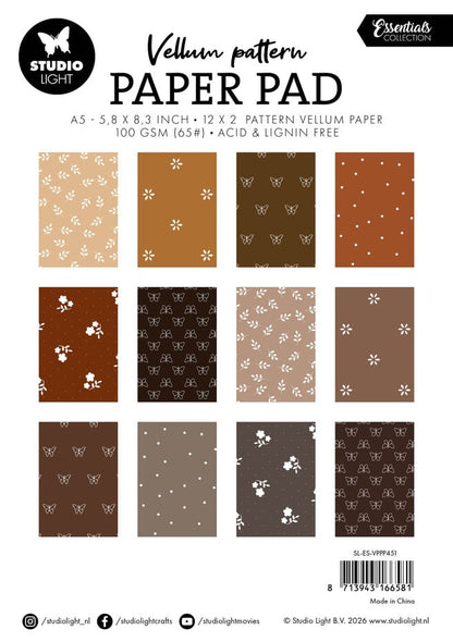 Studio Light - Shades of Brown Vellum Pattern Paper Pad A5