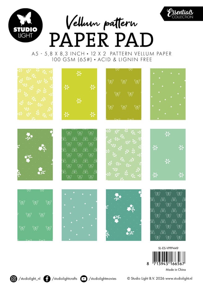 Studio Light - Shades of Green Vellum Pattern Paper Pad A5