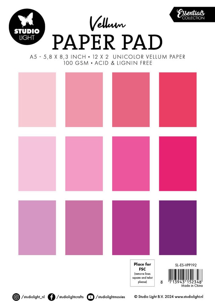 Studio Light - Shades of Pink Essentials Vellum Paper Pad A5