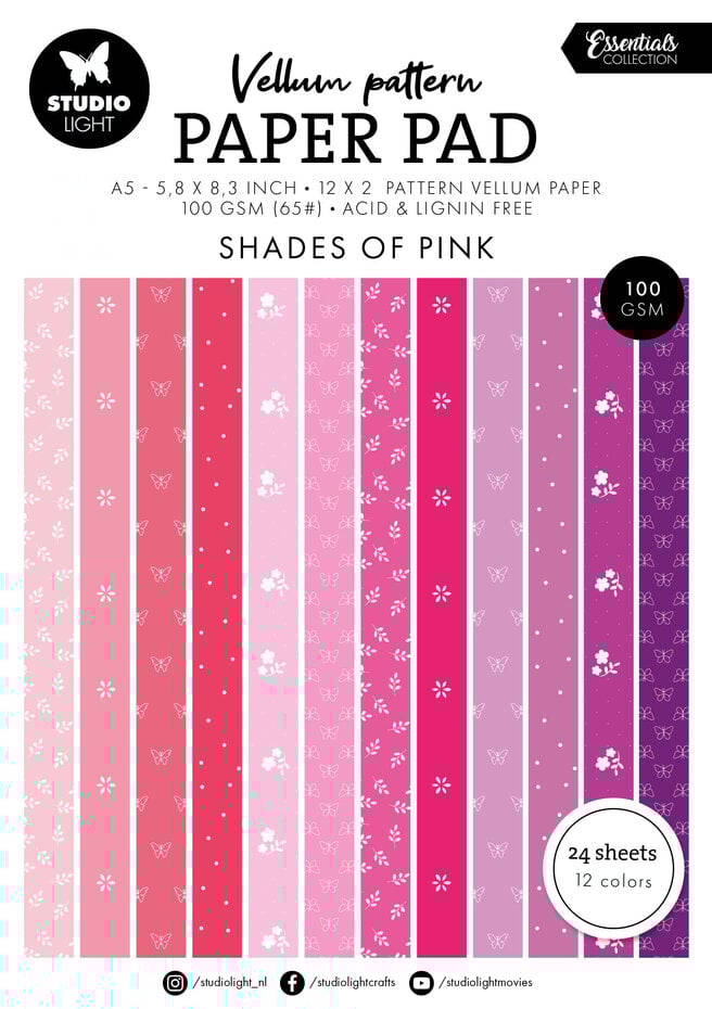Studio Light - Shades of Pink Vellum Pattern Paper Pad A5