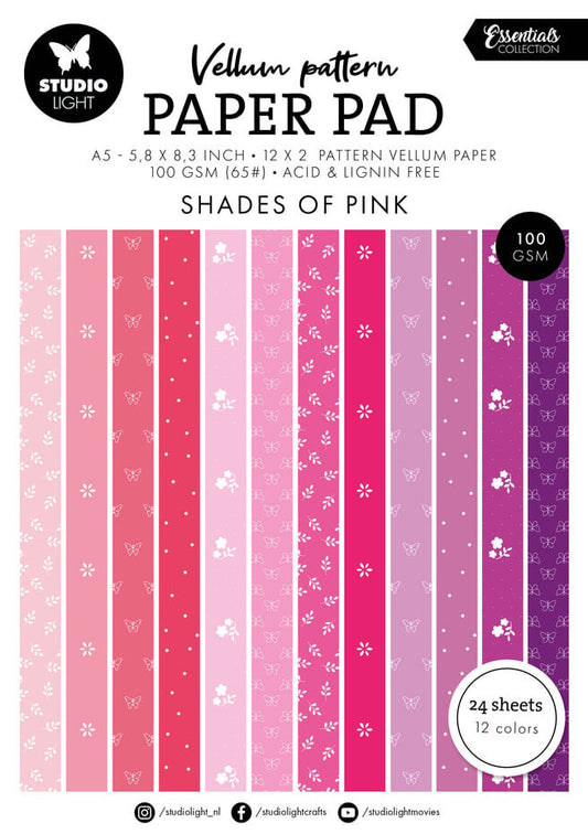 Studio Light - Shades of Pink Vellum Pattern Paper Pad A5