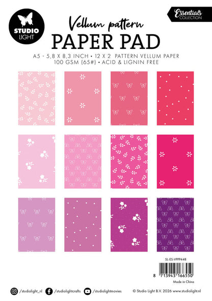 Studio Light - Shades of Pink Vellum Pattern Paper Pad A5