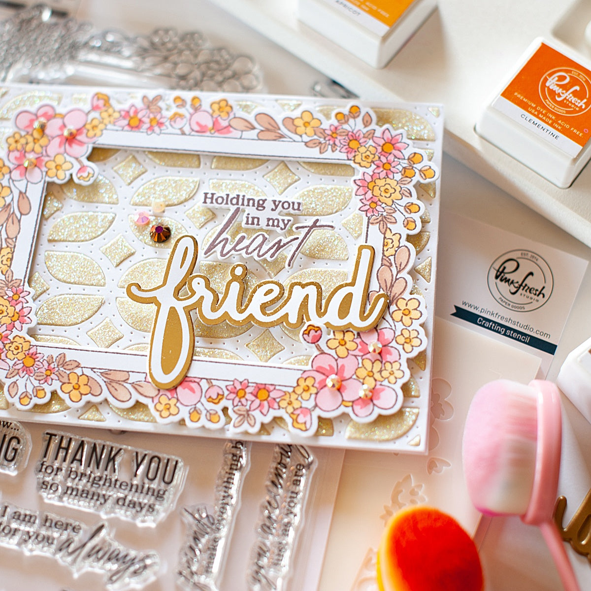 SET DEAL: Pinkfresh Studio - Phrase Builder Hello Hot Foil Plate + Die Set
