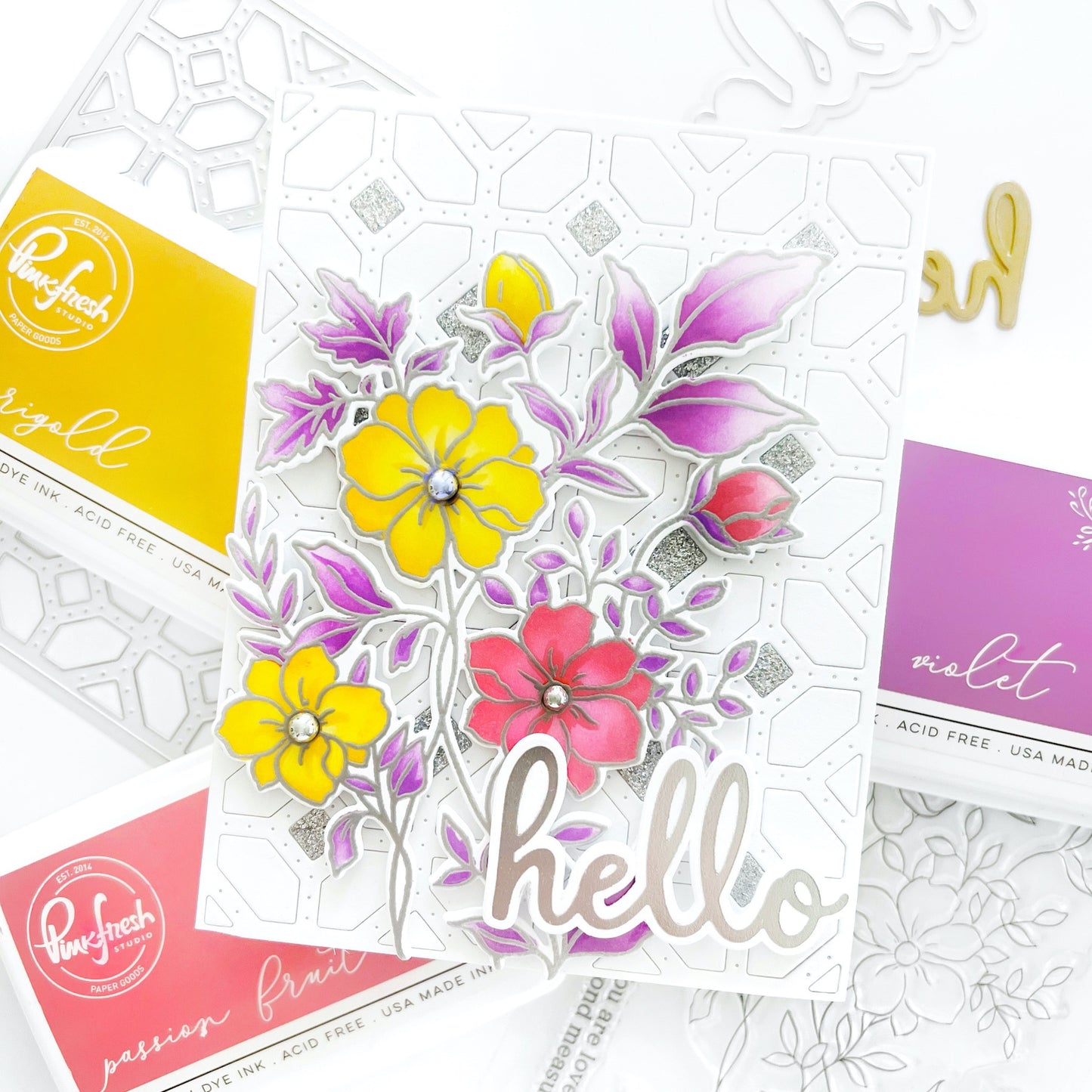SET DEAL: Pinkfresh Studio - Phrase Builder Hello Hot Foil Plate + Die Set