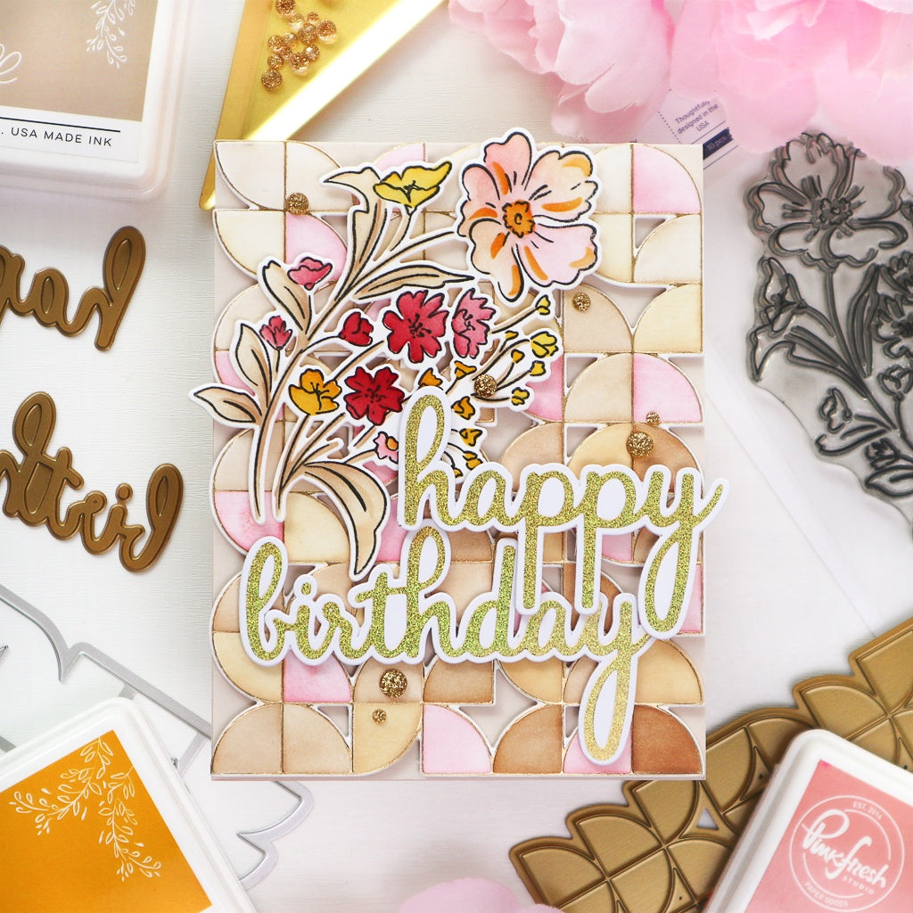 SET DEAL: Pinkfresh Studio - Phrase Builder: Happy Hot Foil Plate + Die Set