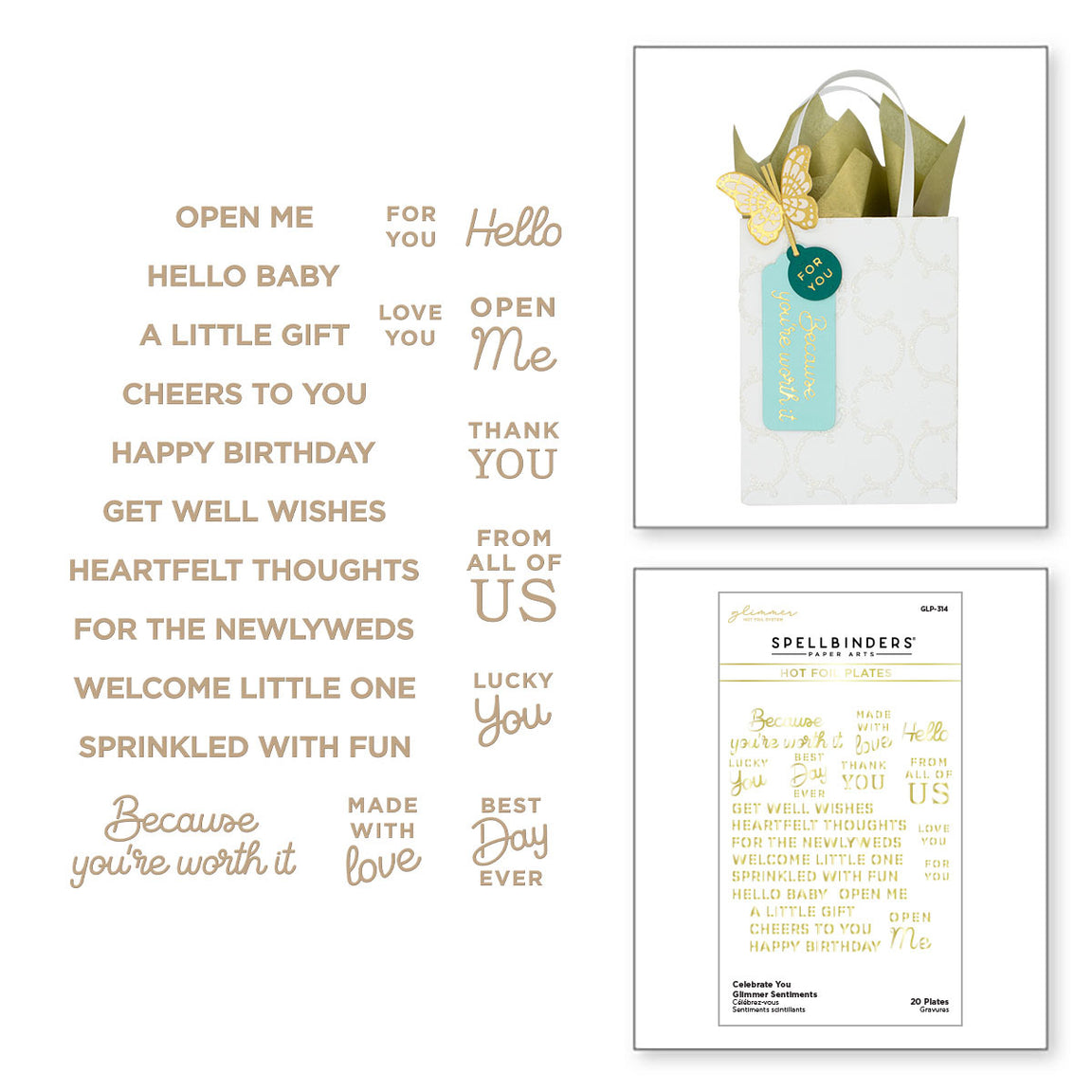 Spellbinders - Celebrate You Glimmer Sentiments Glimmer Hot Foil Plate