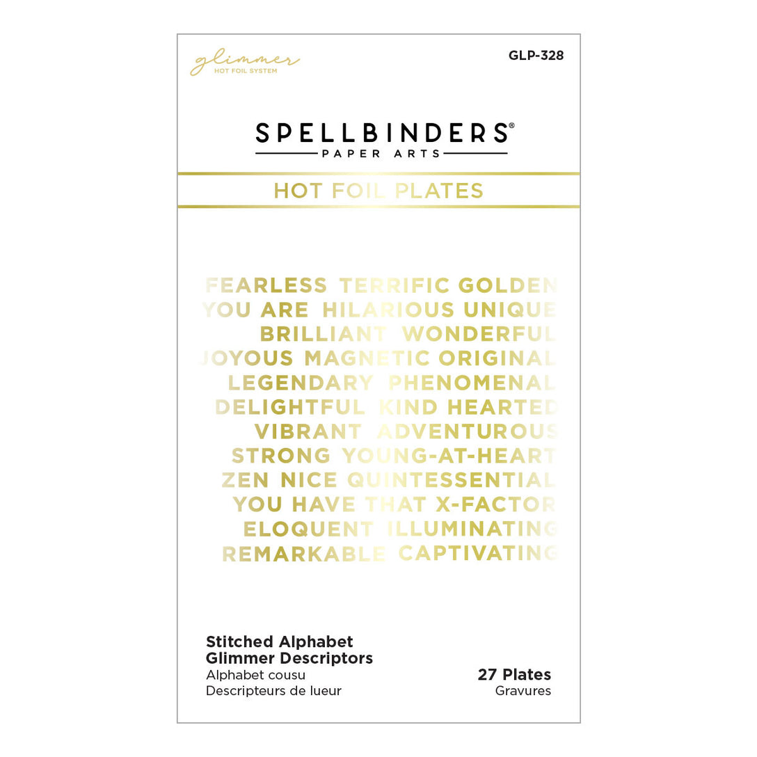 Spellbinders - Stitched Alphabet Glimmer Descriptors Glimmer Hot Foil Plate
