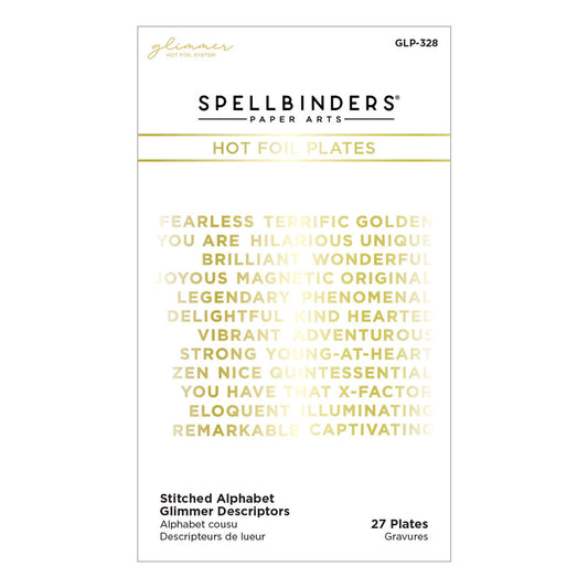 Spellbinders - Stitched Alphabet Glimmer Descriptors Glimmer Hot Foil Plate