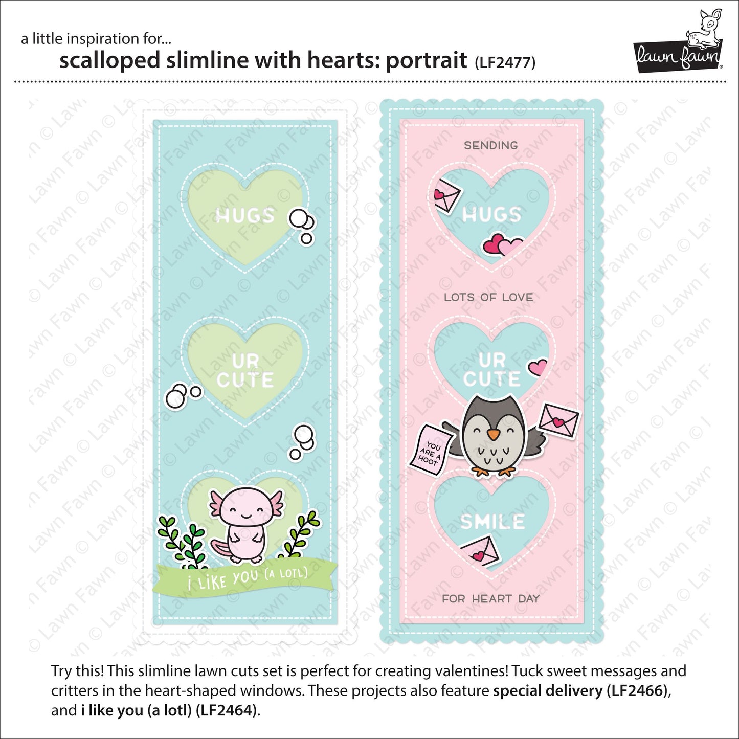Lawn Fawn - Scalloped Slimline With Hearts: Portrait